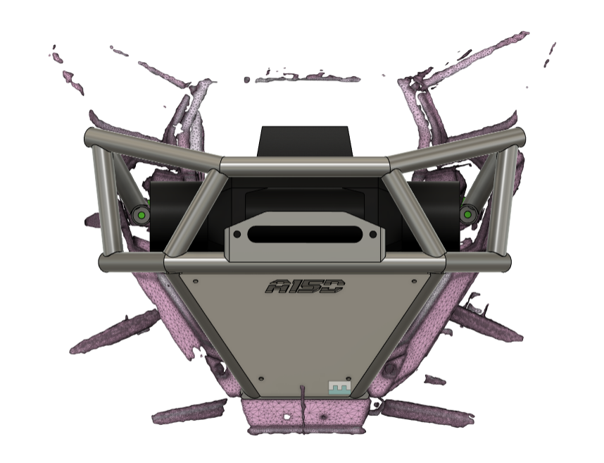 Front view of the KRX Titan Bumper with winch installed, showing integrated winch mount and fairlead slot on Kawasaki KRX.