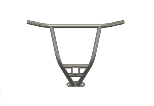 Area 15 Designs KRX Rear Exhaust Bumper with built-in hitch receiver, designed to clear dual exhaust systems like Kraftworks. Heavy-duty 1.5" DOM steel construction.