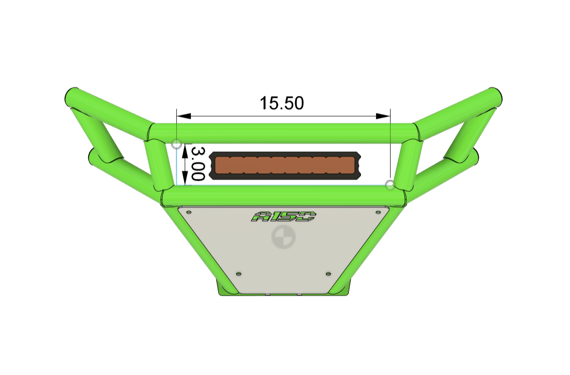 Area 15 Designs Kawasaki H2 NightRunner Front Bumper Front View with dimensions 